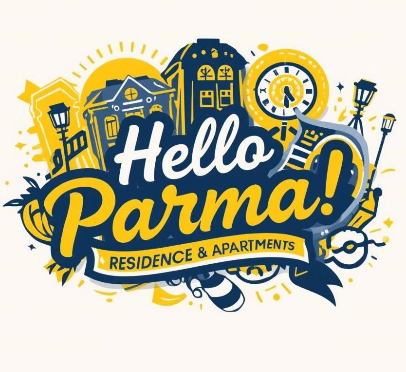 Een vectorillustratie van een "Hello Pamanca"-bord met herkenbare bezienswaardigheden. bij Hello Parma in Parma