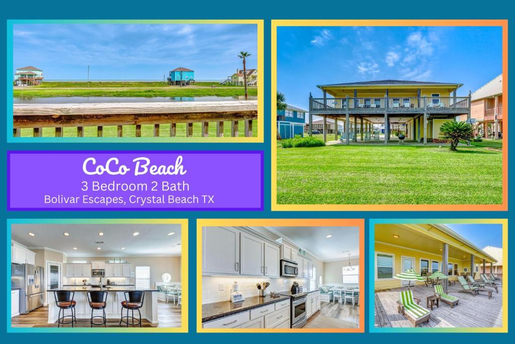 een collage van vier foto's van een huis bij CoCo Beach in Crystal Beach
