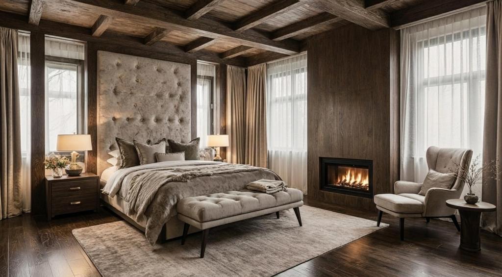 - une chambre avec un lit, une cheminée et une chaise dans l'établissement Elegance Home, à Cortina dʼAmpezzo
