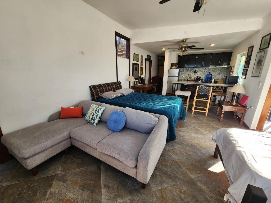 a living room with a couch and a bed at Casa Cantú Estudios A y D in Coronel Esteban Cantú