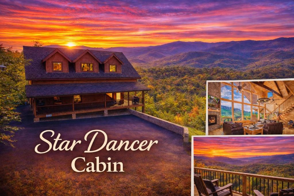 a picture of a house with a view of the mountains at Star Dancer Cabin in Gatlinburg