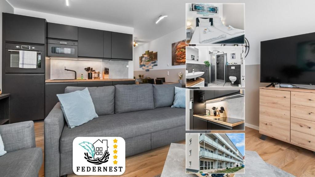 Køkken eller tekøkken på Design Luxus, Vollausstattung, Neubau, 30min Hbf Leipzig 8, Nähe Flughafen, BMW, DHL, Amazon