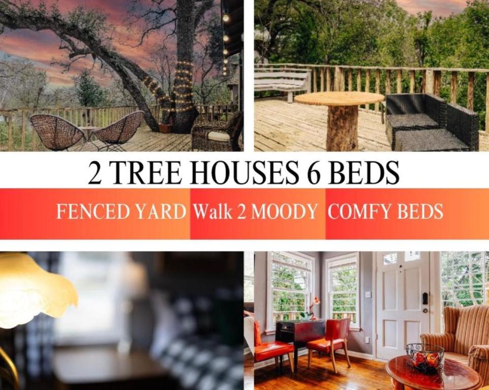un collage de trois photos d'une maison dans l'établissement Cozy Holiday Twin Treehouse at UT, Moody, à Austin