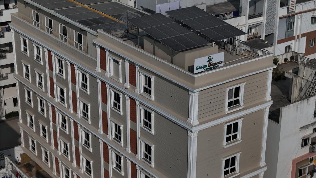 an overhead view of a building with solar panels on its roof at Sasya Elegance - A Boutique Hotel in Lingampalli