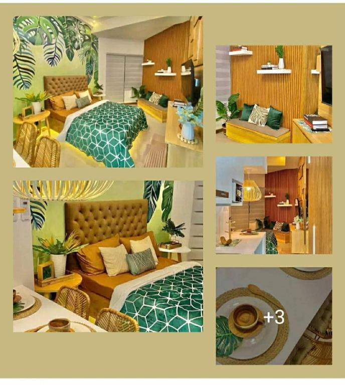 a collage of pictures of a hotel room at The Cozy Canopy in San Fernando