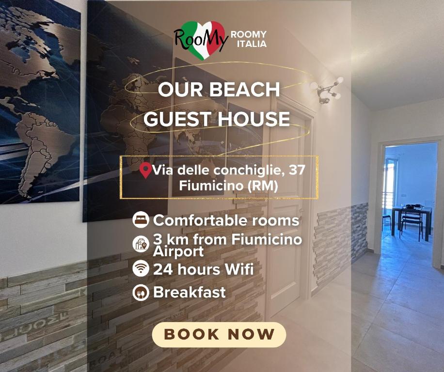 een bord voor een pension in een kamer bij Our Beach Guest House in Fiumicino