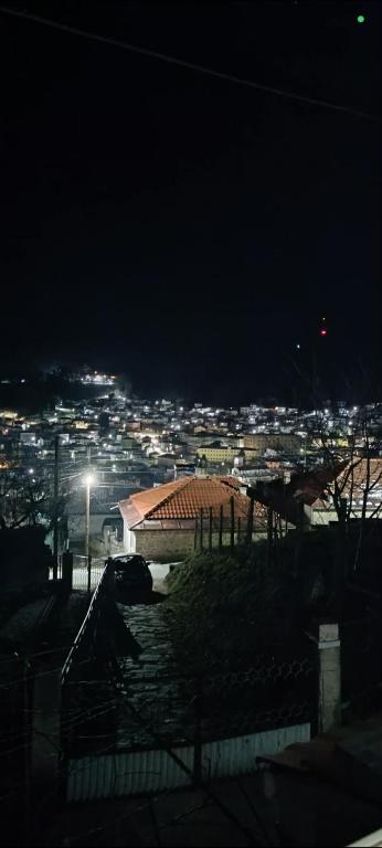een uitzicht op een stad 's nachts met straatverlichting bij DIMI Aparmants in Kruševo