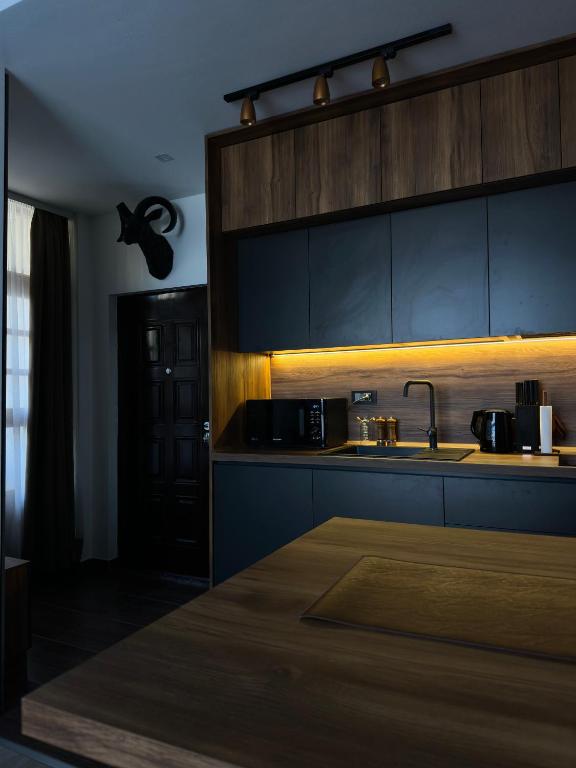 a kitchen with a sink and a counter top at Mountain Hearth - Milmari Resort in Kopaonik