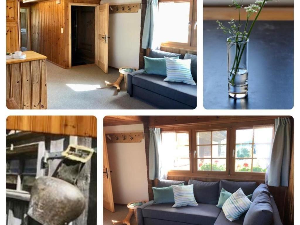 a collage of three pictures of a living room at Apartment Scheftenau by Interhome in Wattwil