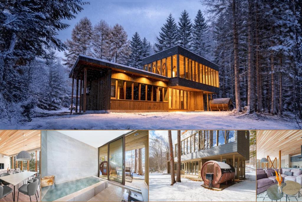 due foto di una casa nel bosco di Noah Rusutsu a Rusutsu