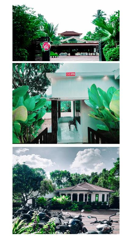 a collage of two pictures of a house at GB 25 cottage's in Trivandrum