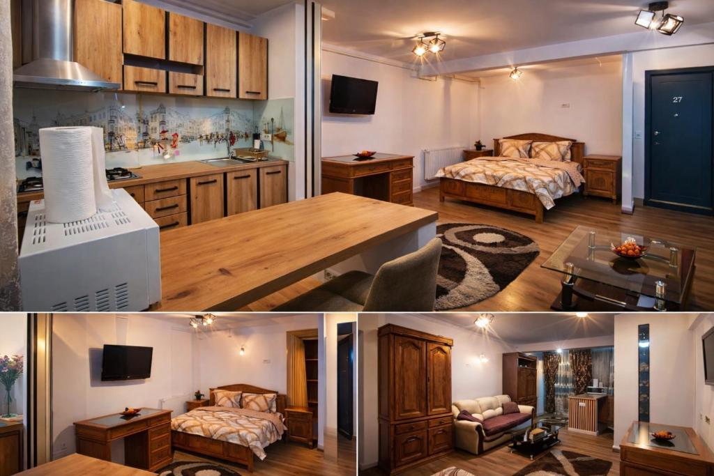 Kuchyň nebo kuchyňský kout v ubytování Teona Apartament Targu Neamt