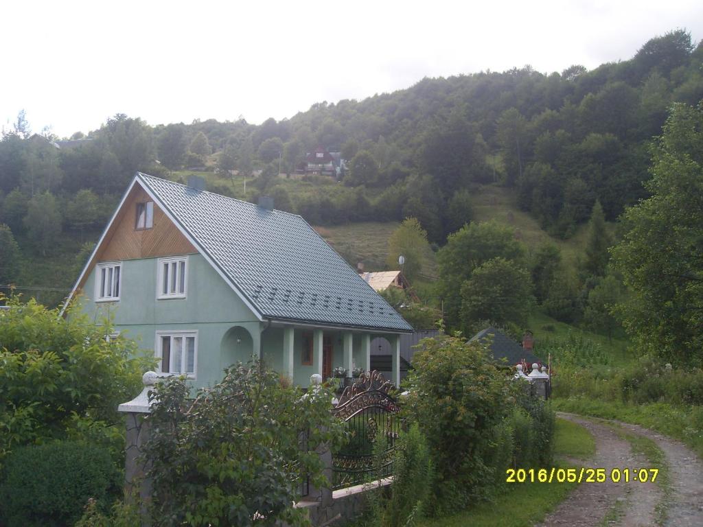 una casa con un tetto grigio su una collina di Zelenyj Gaj a Kvasy