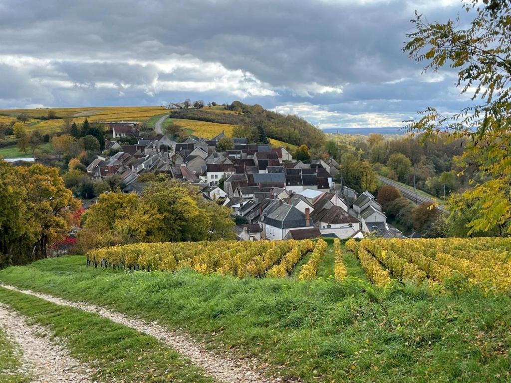 een dorp op een heuvel met een onverharde weg bij Le Colbert in Nevers