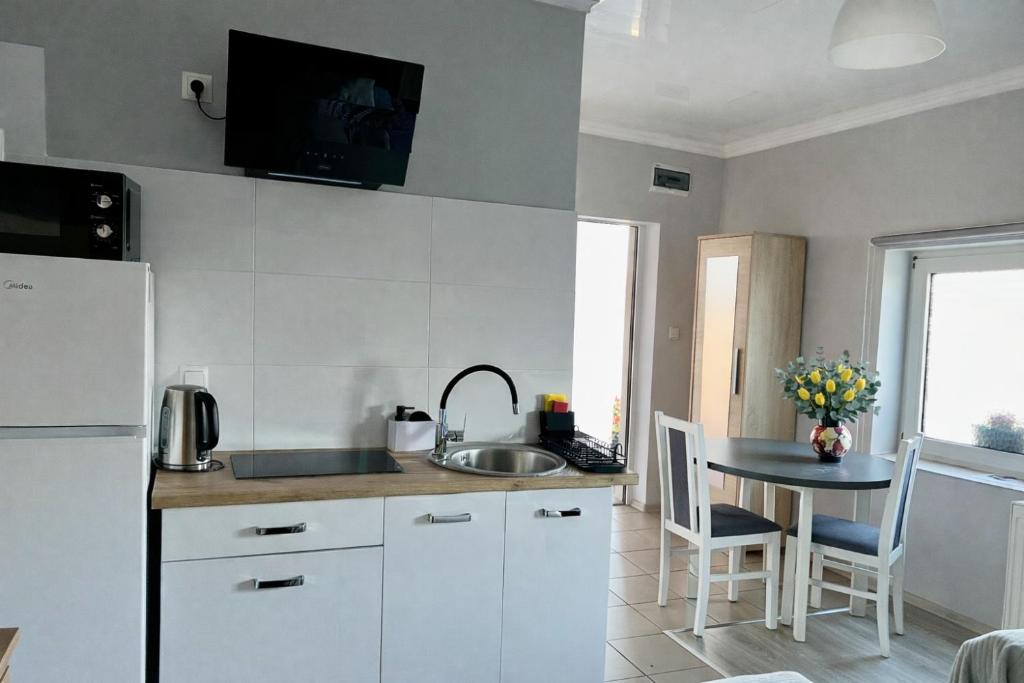 肯普诺Apartament Adabet的带水槽和桌椅的厨房