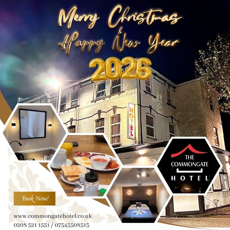 a flyer for a christmas dinner in front of a building at The Commongate Hotels in London