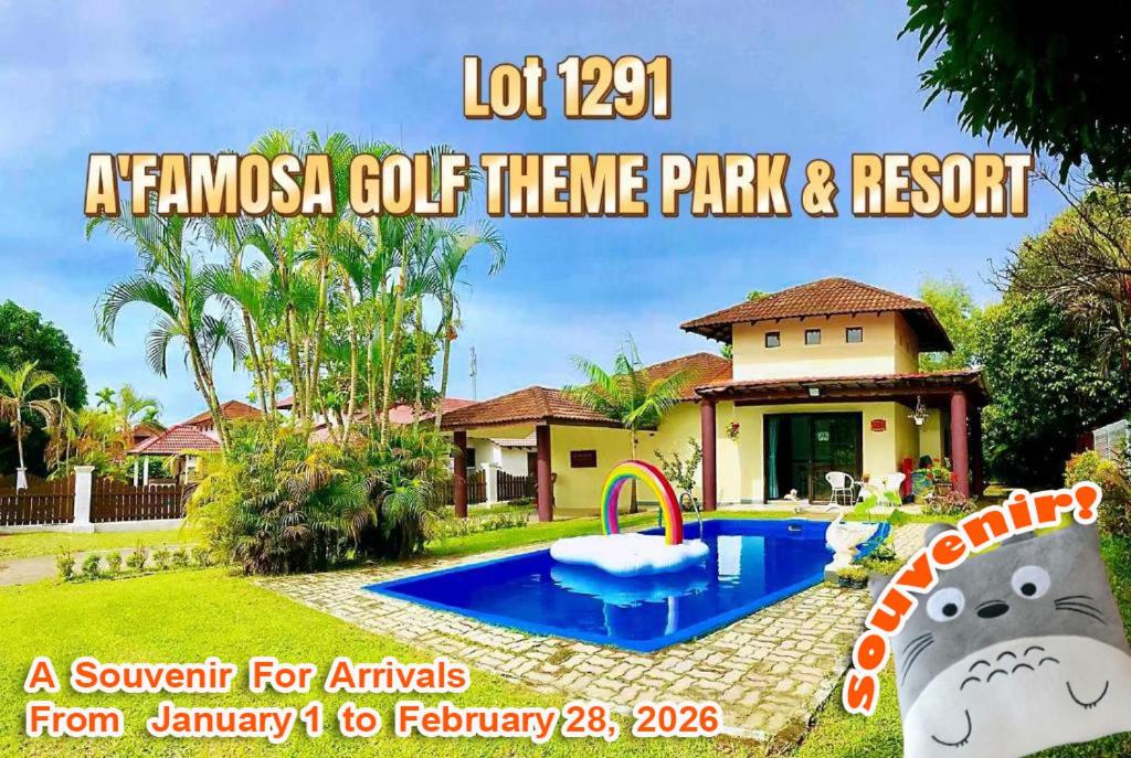 Een poster voor een park en resort met een zwembad. bij Melaka AFamosa Resort D'amour Comfortable and Healing With Theater Projector Private Villa With Garden View Swimming Pool Seasonal Christmas Theme in Melaka