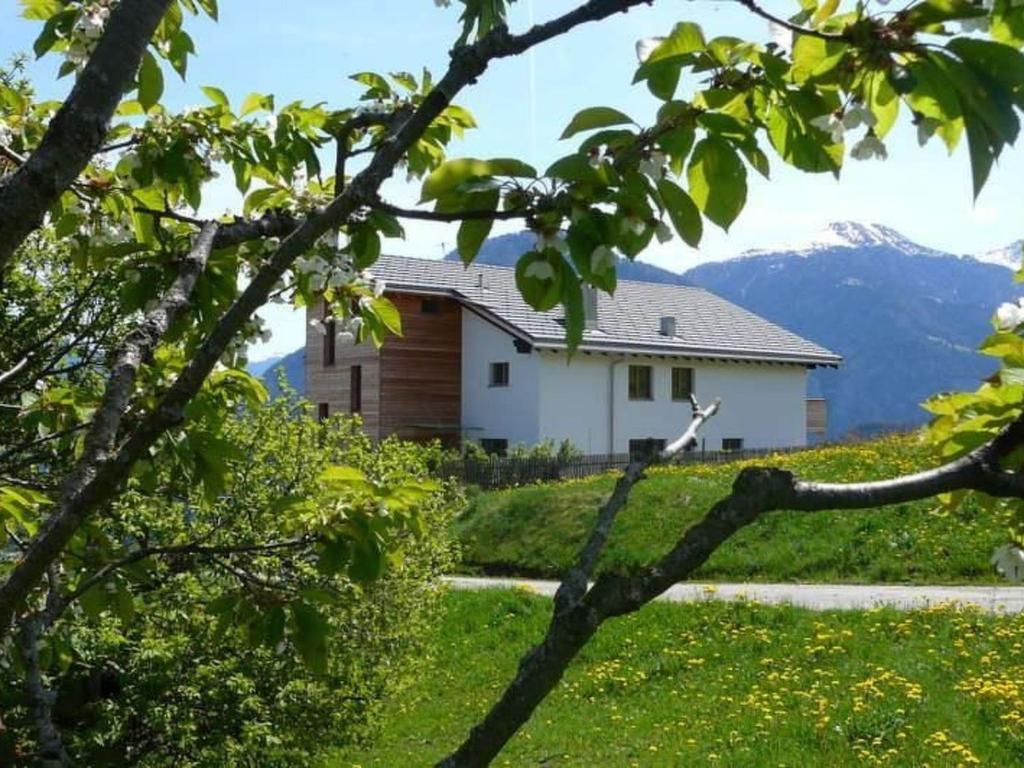 a house on a hill with mountains in the background at Apartment Hof Quadra by Interhome in Flerden