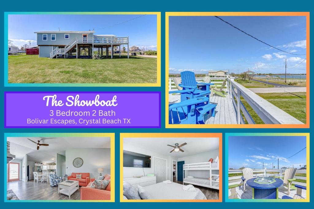 un collage di foto di una casa sulla spiaggia di The Showboat a Crystal Beach