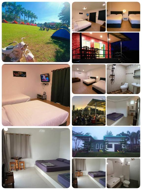a collage of photos of a hotel room at บ้านไร่เรืองแสง in Ban Thung Samo