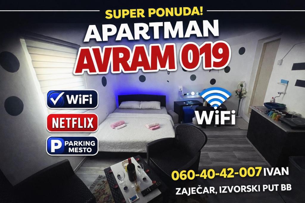 een poster van een slaapkamer met een bed in een kamer bij Avram019 in Zaječar