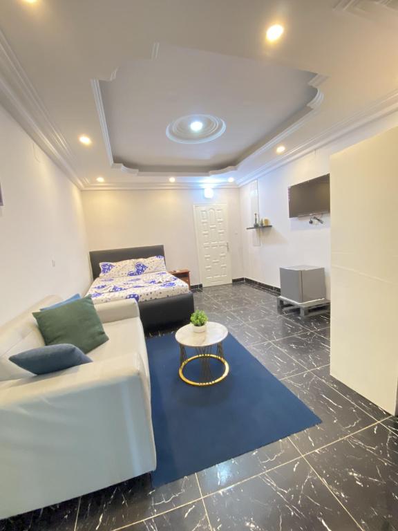 En eller flere senge i et værelse på Apartement Chaleureux et Prestigieux