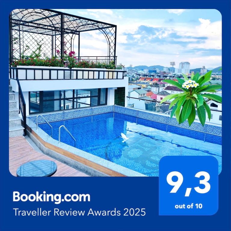 a picture of a swimming pool on top of a building at Jade Scene Hotel in Hue
