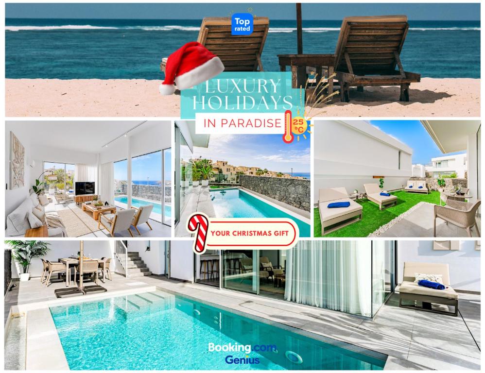 un collage di foto di una casa con piscina di Villa Larisa a Callao Salvaje