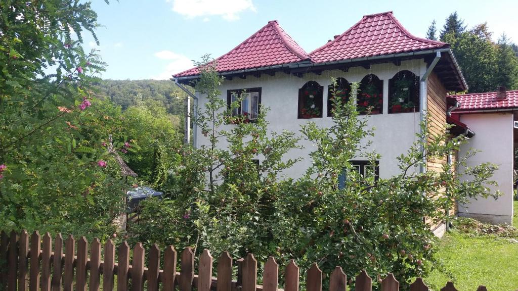 una casa blanca con una valla delante en Pensiunea Letitia, en Suceviţa