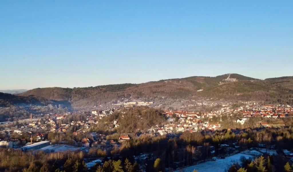a view of a town in the mountains at Ski Alm - Ferienunterkunft in Zella-Mehlis