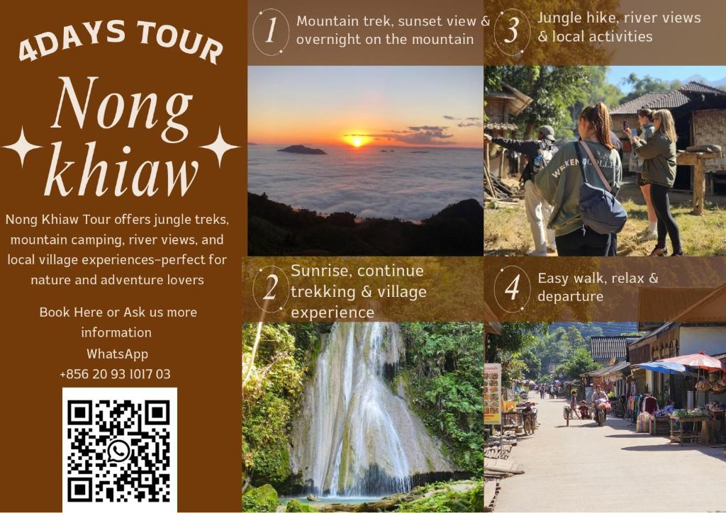 Ban SôphounMountain View dormitory的一组展现瀑布景色和声音的照片拼贴画