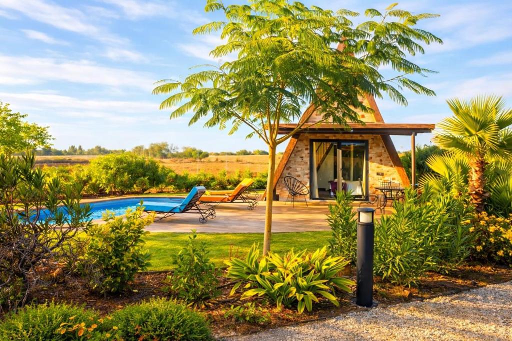 een resort met een zwembad en een boom bij L'oasis de paix in Aït Amara