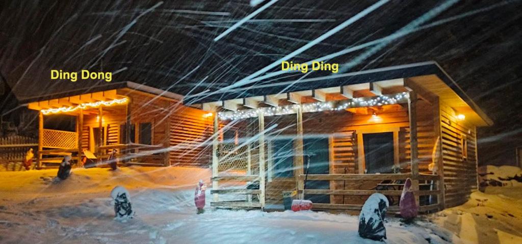 a model of a log cabin in the snow at night at DingDing in Unteraichwald