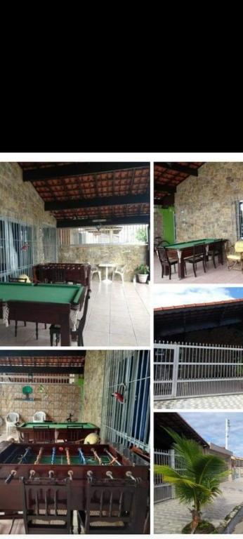 a collage of photos with a pool table and a building at Hostelval Cantinho praia do sossego in Praia Grande