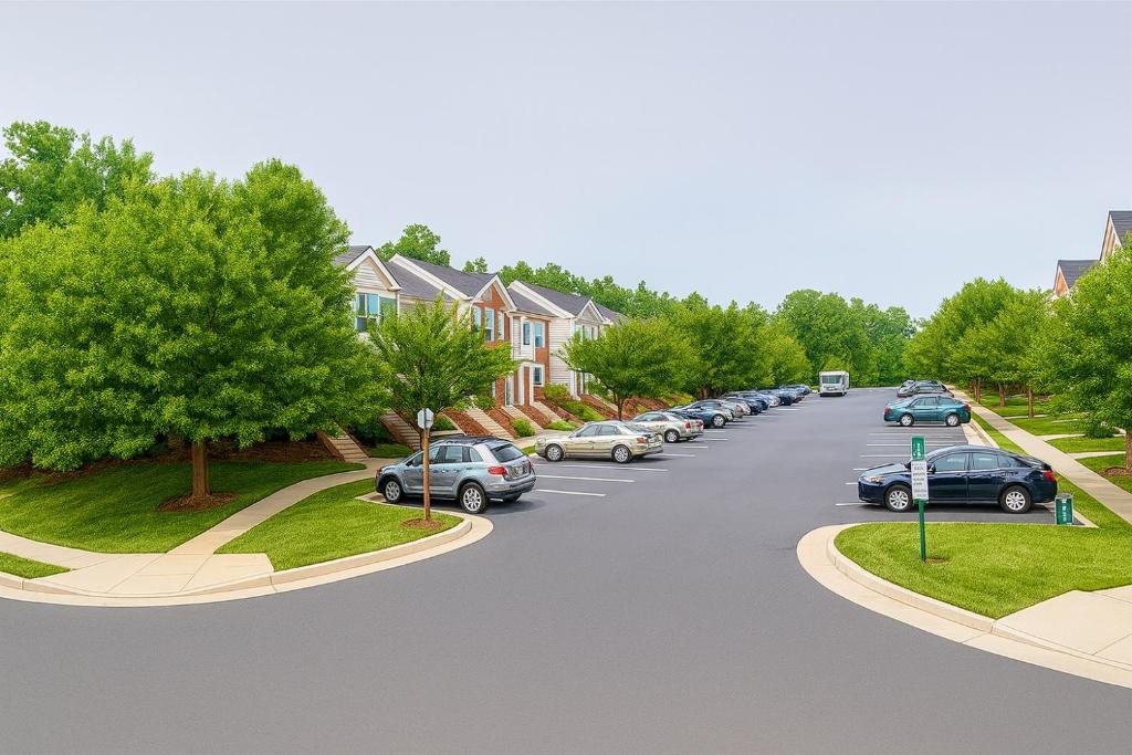 een rij auto's geparkeerd op een parkeerplaats bij Private room with a private full bathroom in Woodbridge