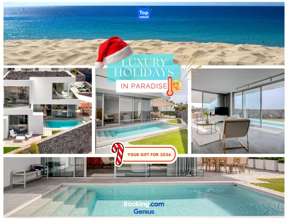 een collage van foto's van een huis en een zwembad bij Villa Izabele Orange in Callao Salvaje