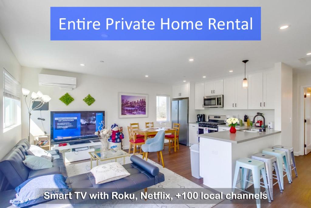 a living room and kitchen with a couch and a table at Entire Private Home with 3 Bedrooms 3 Bathrooms, Near San Diego Downtown & Beach, Available Now in National City