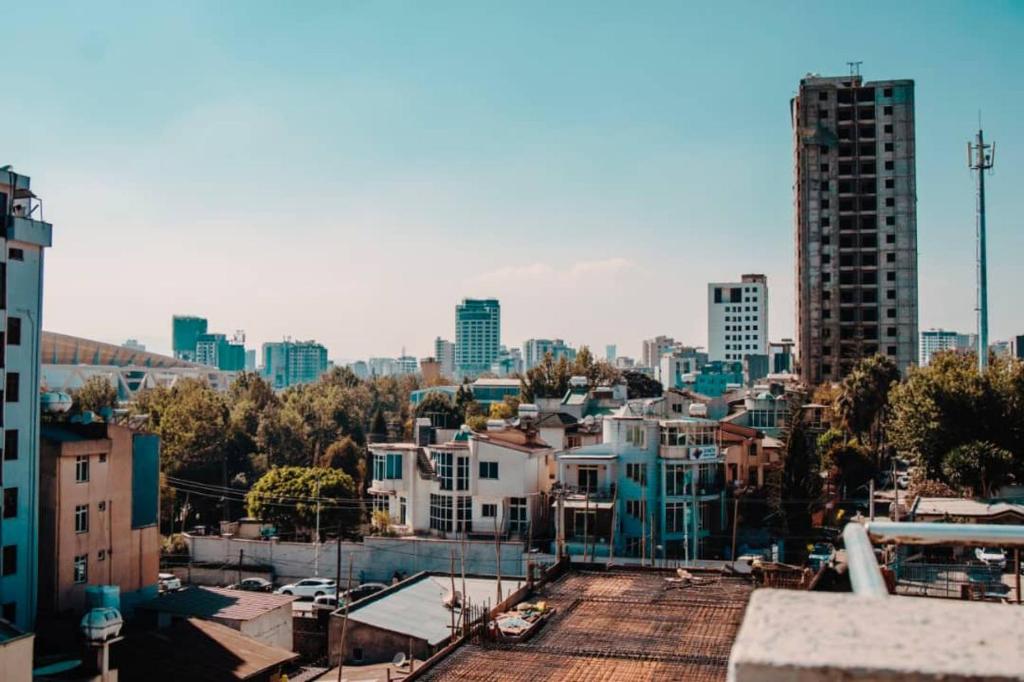 a cityscape of a city with tall buildings at Nathay Hotel in Addis Ababa Bole International Airport