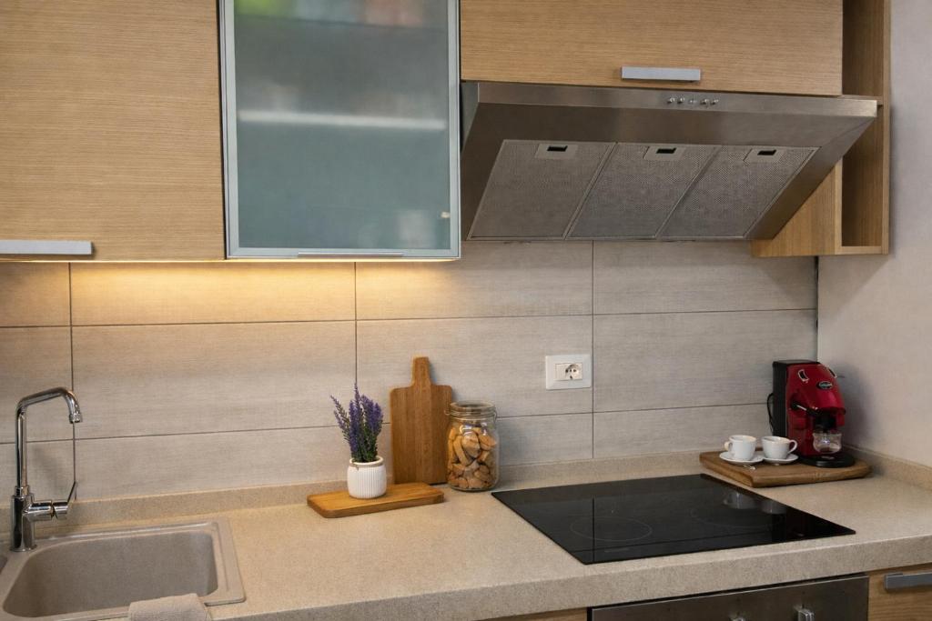 een keuken met een spoelbak en een aanrechtblad bij La casa di Marzapane in Spigno Saturnia