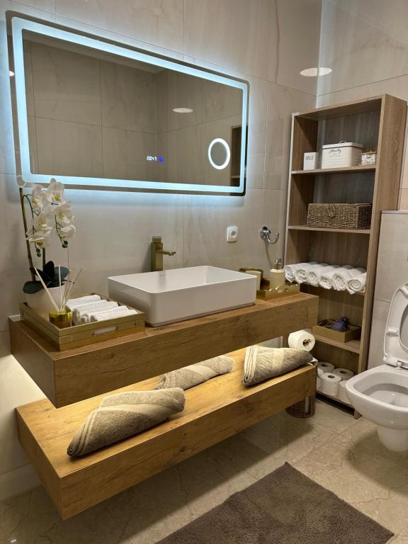 a bathroom with a tub and a sink and a toilet at Apartman Centar - Posušje in Posušje