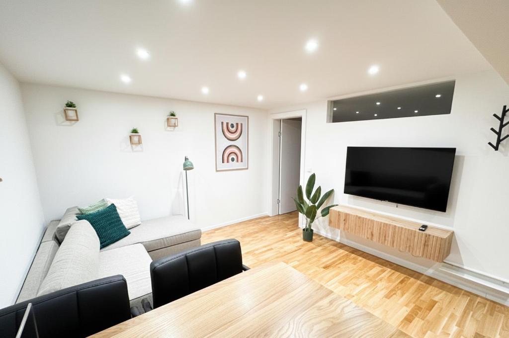 TV a/nebo společenská místnost v ubytování 1,5-Zimmer, Top ausgestattet, 4 Pers, Souterrain, Self Check-in, Parkplatz, Netflix & Amazon Prime