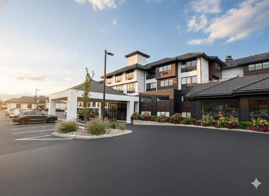 a parking lot in front of a building at Hotel Kelowna & Conference Centre in Kelowna
