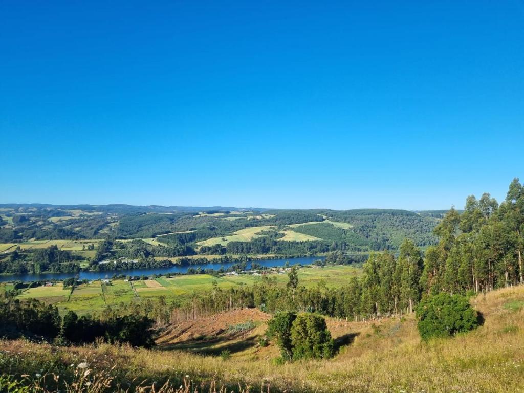 ein Blick auf die sanften Hügel und Bäume in der Unterkunft Cabaña 2 a 4 personas in Carahuo