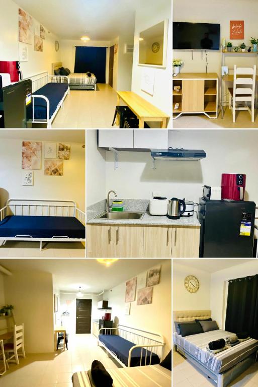 a collage of four pictures of a room at Plumera Condo Near Airport Malls & Schools with Elevator125 in Lapu Lapu City