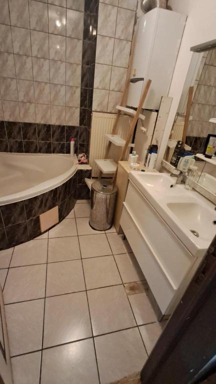 a bathroom with a tub and a sink and a toilet at Room in Mulhouse in Mulhouse