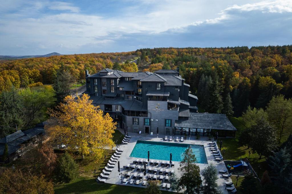 an aerial view of a large house with a swimming pool at Stillaterm SPA in Mineralni Bani