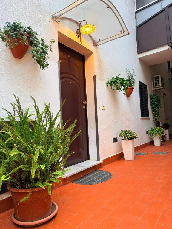 een voordeur van een gebouw met potplanten bij Casa Julia in Palermo