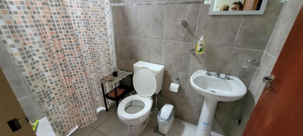 a small bathroom with a toilet and a sink at Chayerita - Suite en La Rioja in La Rioja