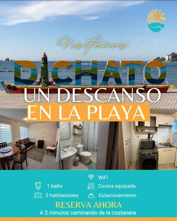 un volantino per una casa sulla spiaggia a des oceans en la playa di Casa Dichato Equipada a Dichato