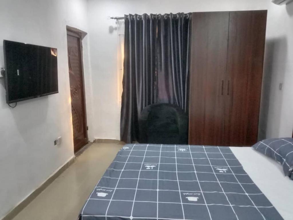 a bedroom with a bed and a television in a room at MoExoticRoyaleServices in Ikorodu